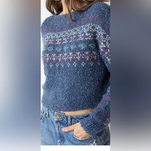 Calla Jacquard Pullover Sweater - Indigo Fairisle. Size M.